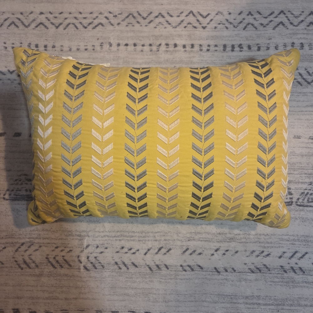 Yellow Chevron Embroidered Lumbar Pillow - Home Accents